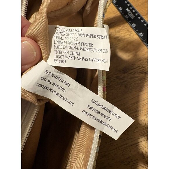 STONE & CO. Shoulder Bag White Faux Leather Multicolor Woven Straw Purse Boho - Picture 13 of 16